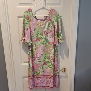 Pappagallo Pink and Green Tropical Patterned Dress XL